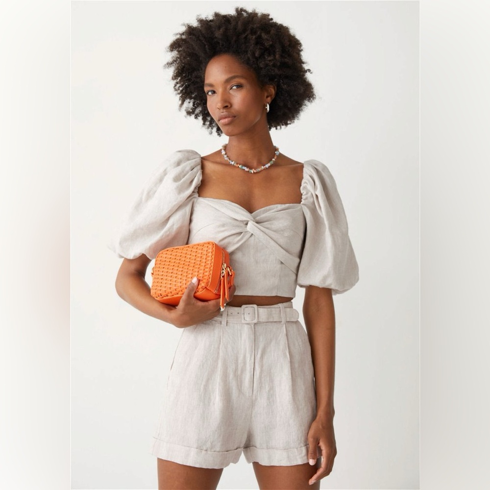 & Other Stories linen puff sleeve crop top, size 0, like-new